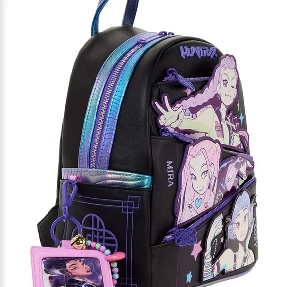 Loungefly Black Neon Pastel Huntress Character Mini Backpack - Picture 3 of 9